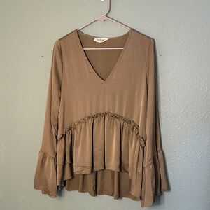 Peach Love California V-Neck Ruffle Blouse - green